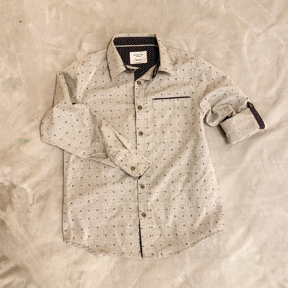 Level 10 Grey Twill Button Down Shirt for Boys